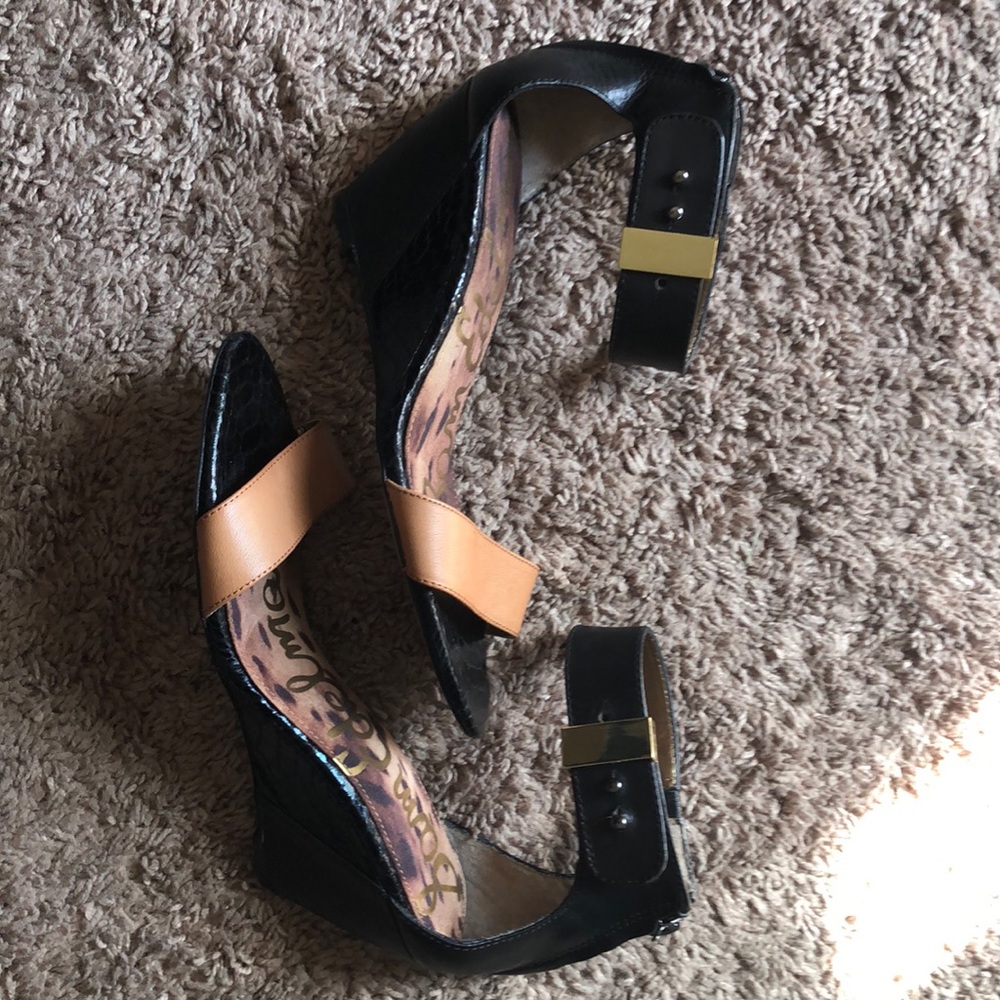 Low heel black and brown ankle heels